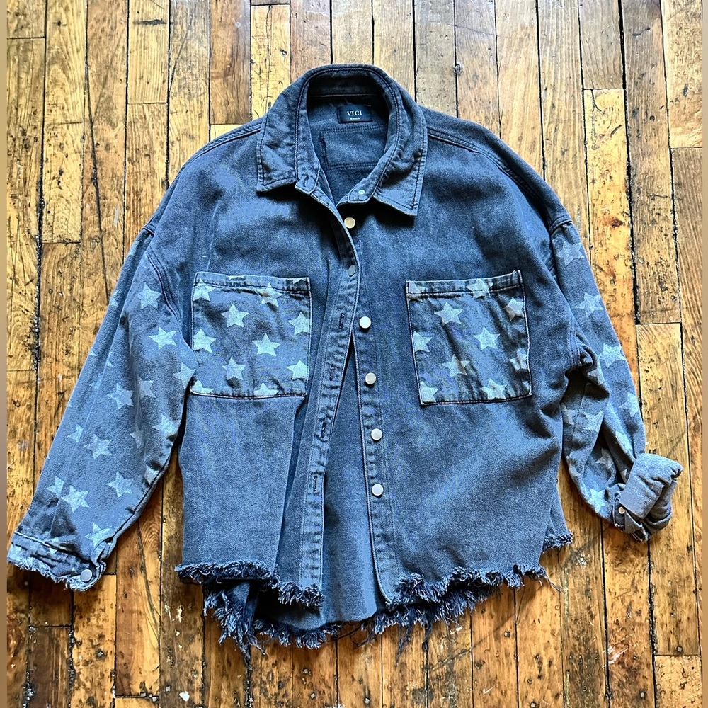 VICI Chime Star Print Denim Shacket Size S